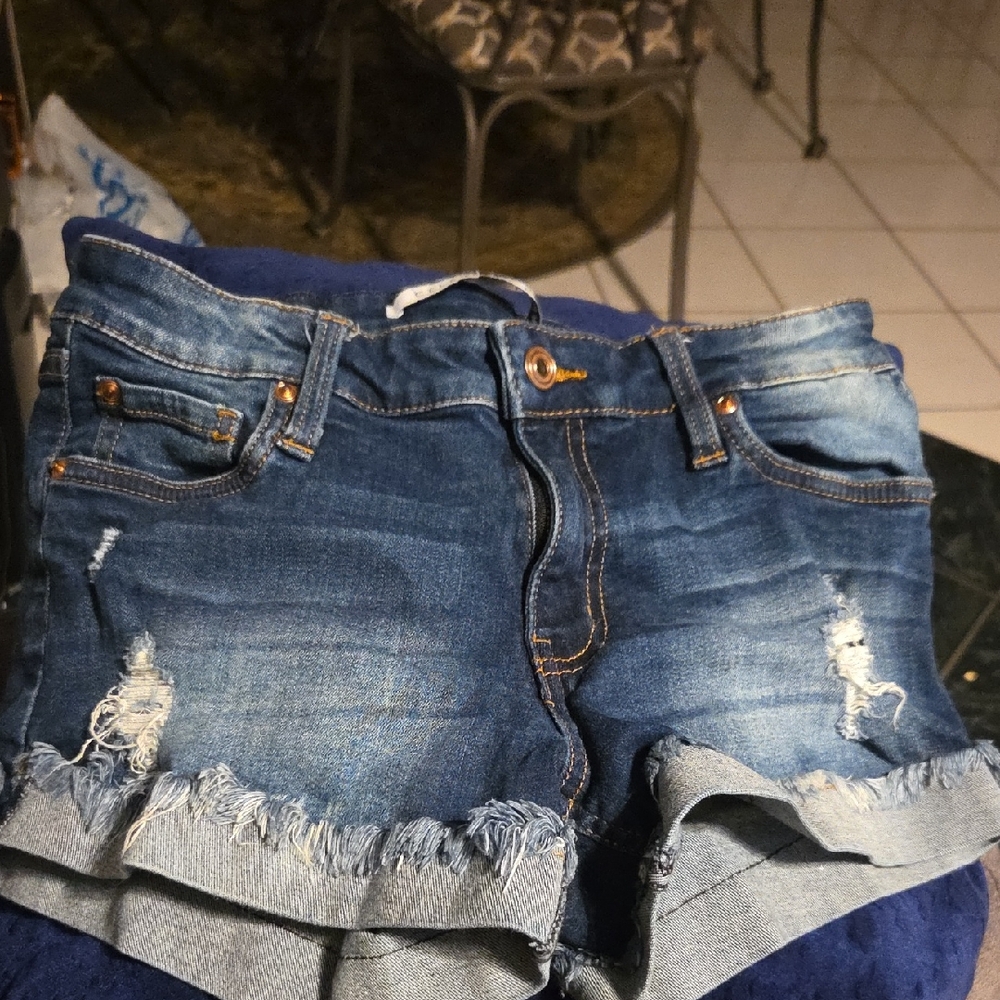 Celebrity Pink Distressed Dark Blue Denim Shorts